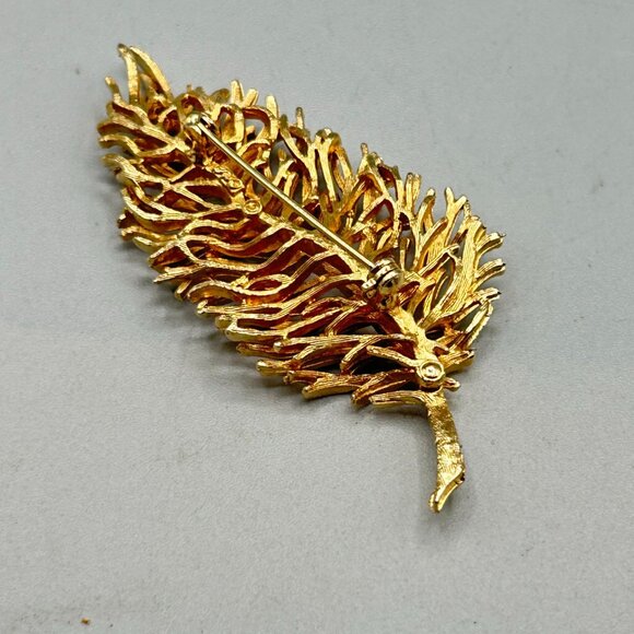 Vintage Coro Pin Brooch Modernist Leaf Pin Gold Tone Signed Costume Jewelry - Picture 6 of 8